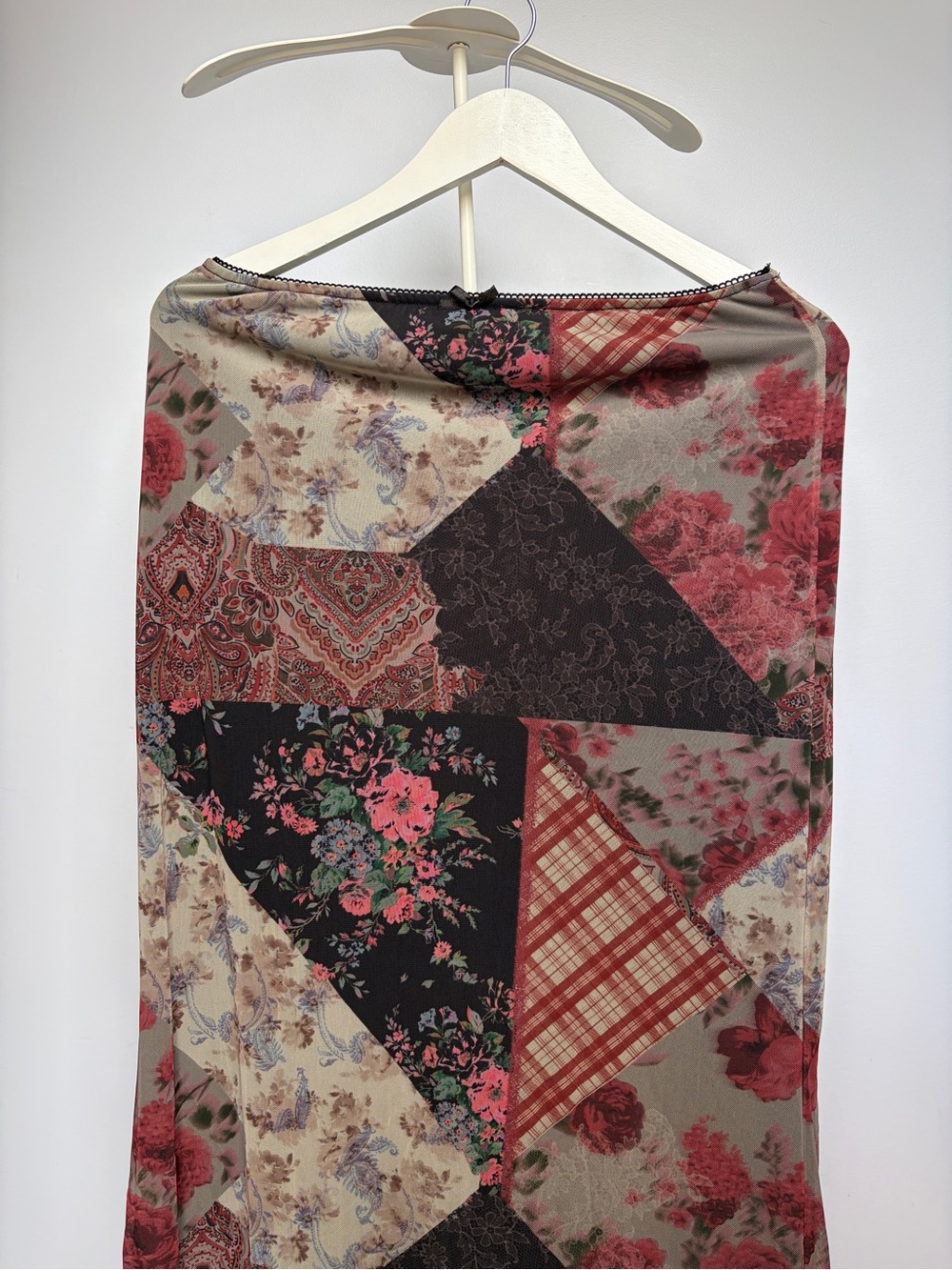 Primark Floral Patchwork Maxi Skirt - Red, Black & Cream